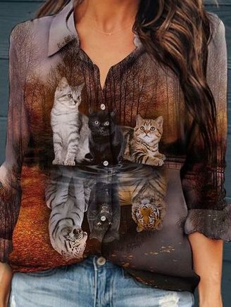 

Animal Printed Vintage Long Sleeve Shirts & Tops, Coffee, Blouses & Shirts