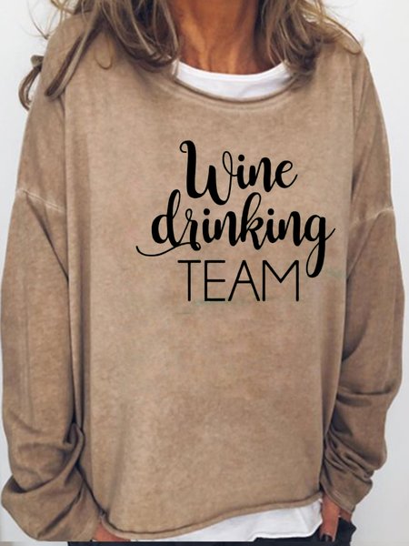 

Wine Drinking Team Casual Letter Sweatshirt, Light brown, Hoodies&Sweatshirts