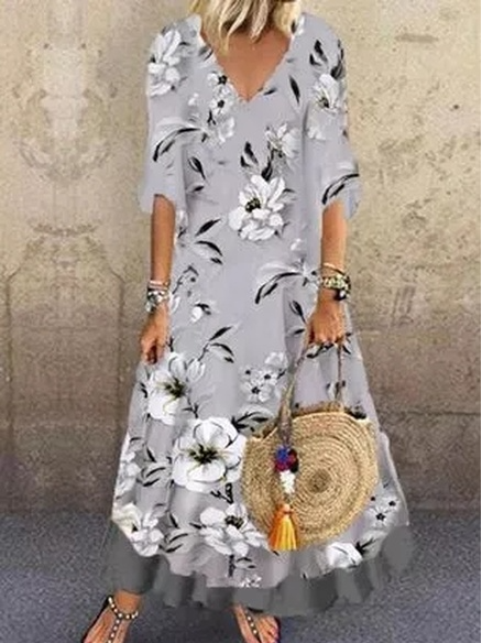 

Cotton Blends Floral Regular Fit Dresses, Gray, Tie dye dress