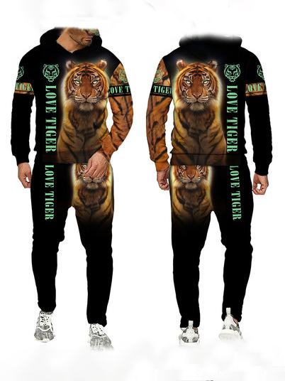 

Cotton Tiger King Autumn/Winter 3D PrintEd Men's Hoodie Suit, Two-pieces