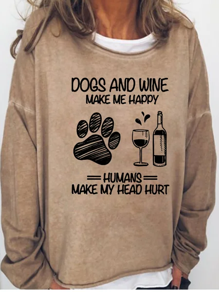 

Dog And Wine Letter Sweatshirts, Light brown, Hoodies&Sweatshirts