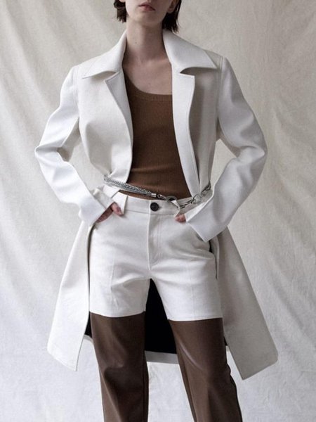 

Elegant Plain Loosen Daily Outerwear, White, Coats