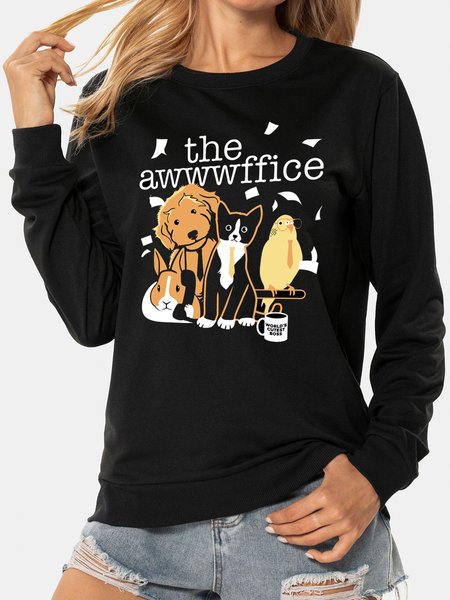 

Unocis Fun Print Round Neck Long Sleeve Sweatshirt, Black, Sweatshirts