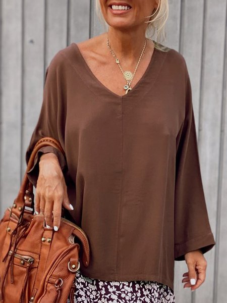 

V Neck Shirts & Tops, Brown, Tops
