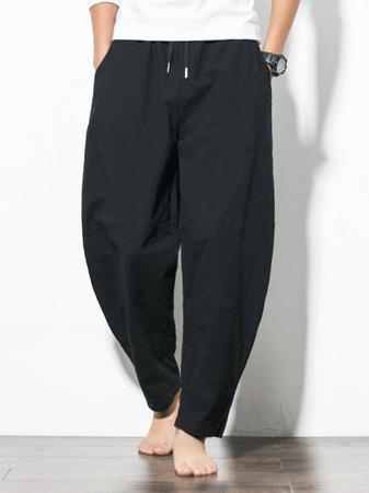 

Plain loose linen trousers, Black, Pants