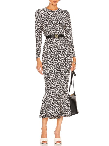 

Long Sleeve Skinny Crew Neck Lady Midi Dress, As picture, Midi Dresses