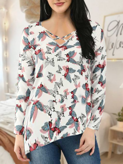 

Casual Shirts & Tops Full-frame butterfly blouse, White, Long sleeve tops