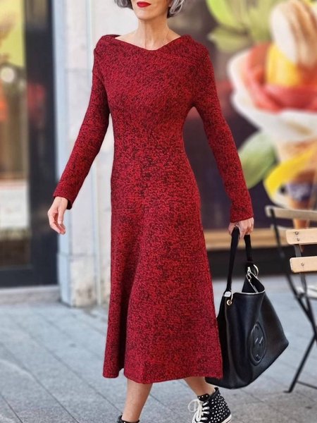 

V Neck Casual Regular Fit Dresses, Red, Maxi Dresses