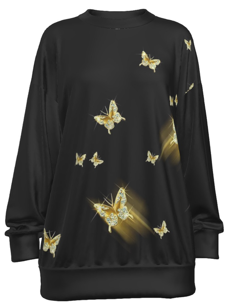 

Butterfly Printed Crew Neck Long sleeve Casual Sweatshirt, Black, Hoodies&Sweatshirts