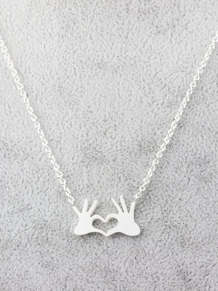Valentine's Day Hand Love Alloy Necklace, Silver, Necklaces