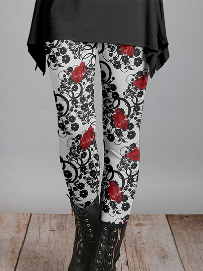 

Cotton Blends Skinny Floral Pants, Gray, Leggings