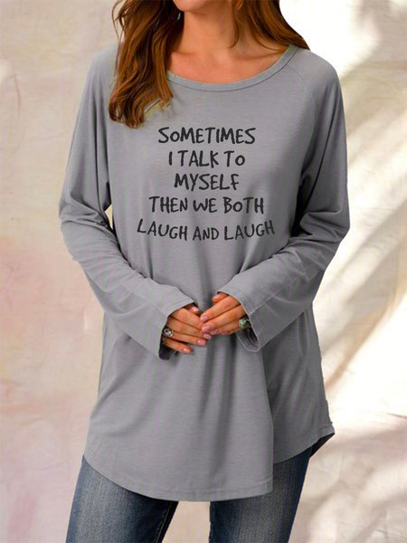 

Sometimes I Talk To Myself Both Laugh Casual Letter Knitting Dress, Gray, Long sleeves