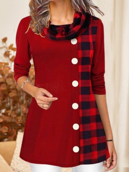 

Cartoon V Neck Casual Loosen Casual Shirts & Tops, Red, Long sleeve tops