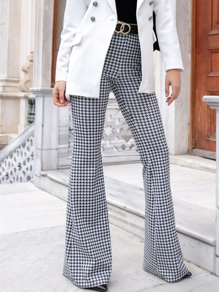 

Work Houndstooth Regular Fit Pants, Black-white, Straight Leg Pants