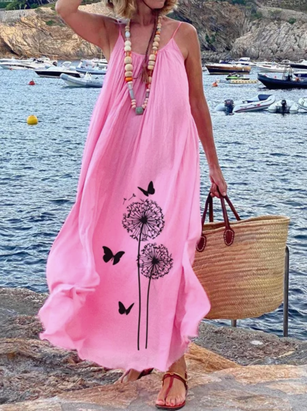 

Spaghetti-Strap Boho Cotton Dresses, Rose red, Dresses