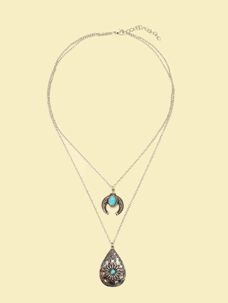 

Personalized Ethnic Style Turquoise Alloy Necklace, As picture, Necklaces
