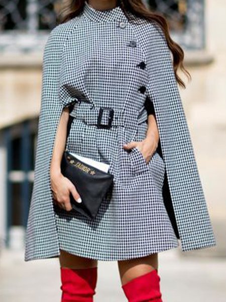 

Formal Party Stand Collar Checked/Plaid Outerwear Cape, As picture, Coats