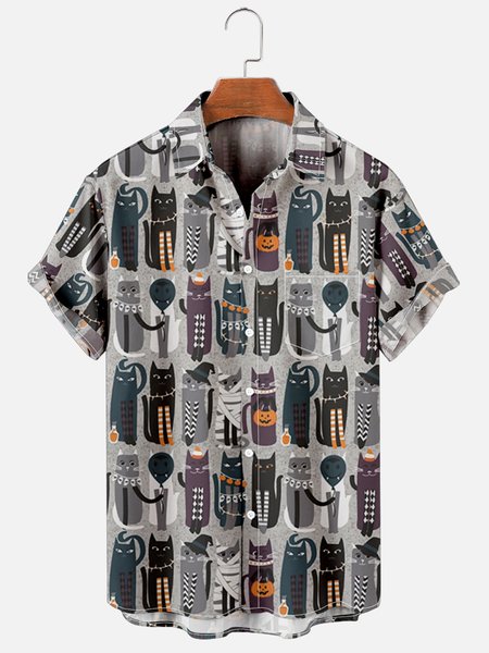 

Hawaiian Retro Hippie Men's Casual Short-sleeved Shirt, Gray, Men's Floral shirt