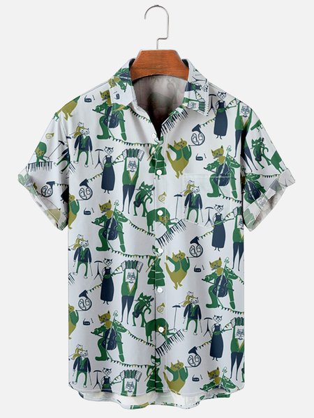

Hawaiian Retro Hippie Men's Casual Short-sleeved Shirt, As picture, Men's Floral shirt