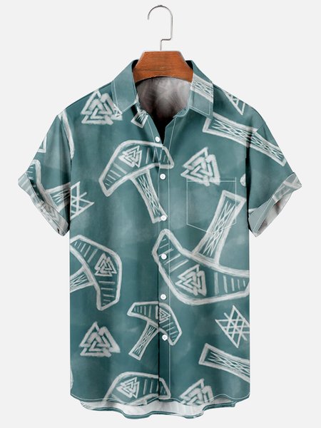 

Hawaiian Vintage Viking Men's Casual Short Sleeve Shirt, Green, Men's Floral shirt