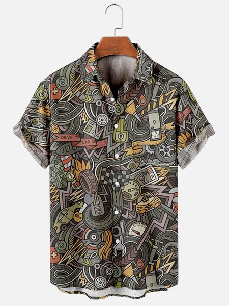 

Hawaiian Retro Hippie Men's Casual Short-sleeved Shirt, As picture, Men's Floral shirt