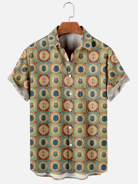 

Hawaiian Retro Hippie Men's Casual Short-sleeved Shirt, As picture, Men's Floral shirt