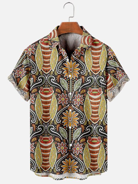 

Hawaiian Retro Hippie Men's Casual Short-sleeved Shirt, As picture, Men's Floral shirt