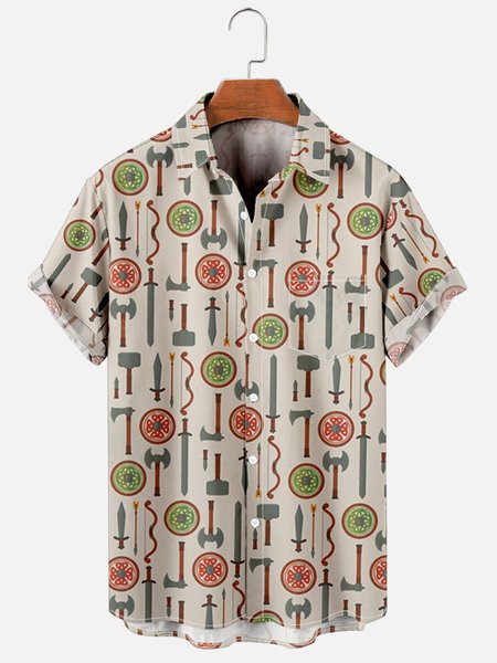 

Hawaiian Vintage Viking Men's Casual Short Sleeve Shirt, As picture, Men's Floral shirt