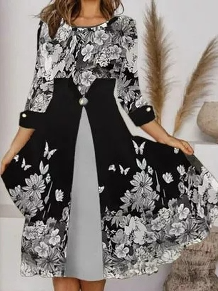 

Regular Fit Floral Cotton Blends Dresses, Black, Floral Dresses