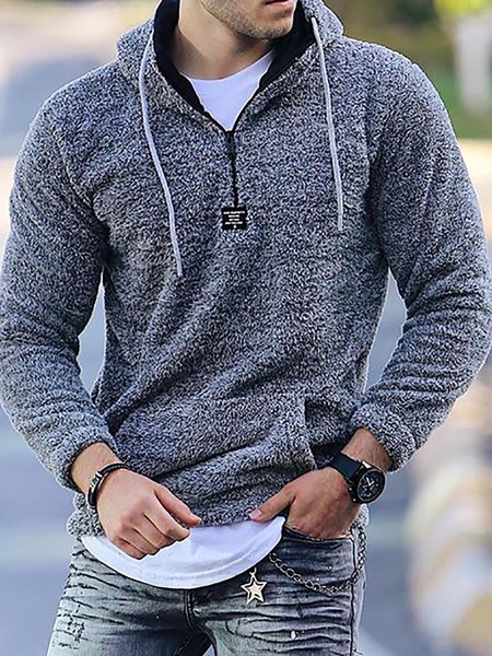 

Long Sleeve Casual Hooded Plush Fleece Sweatshirt, Black-grey, Hoodies