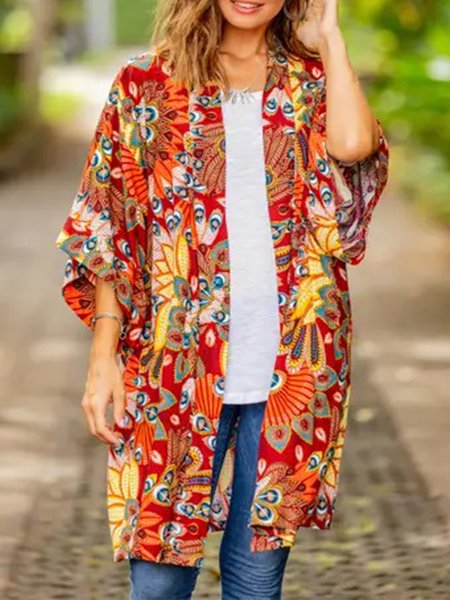 

Boho Tribal Printed Long Sleeves Plus Size Casual Cardigan, Multicolor, Outerwear
