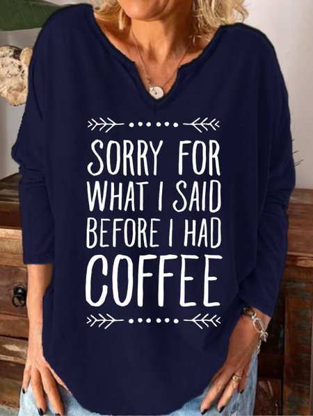 

Funny text print notched neck long sleeve shirt, Purplish blue, Hoodies&Sweatshirts