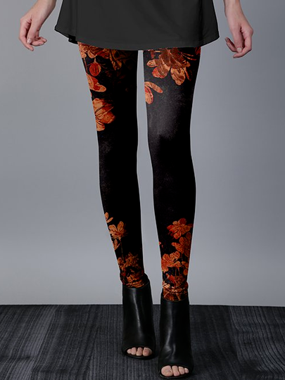 

Cotton Blends Floral Casual Skinny Pants, Black, Leggings