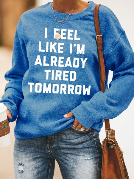 

Funny text print round neck long-sleeved sweatshirt, Blue, Hoodies&Sweatshirts
