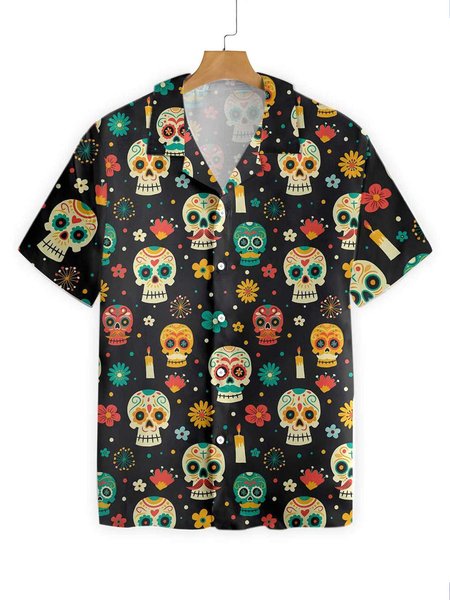 

New Hippie Skull Shirt, Black, Men's Floral shirt