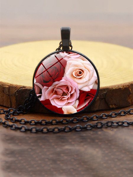 Valentine's Day Personalized Rose Necklace, Black, Necklaces