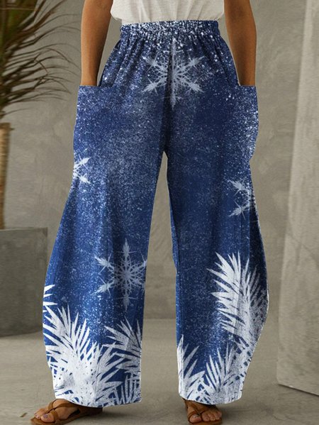 

Plants Abstract Printed Elastic Waist Wide Leg Pants, Blue, Pants