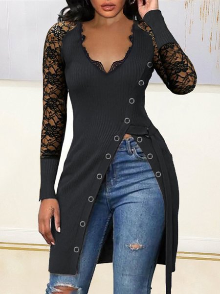 

Long Sleeve Casual Skinny Solid Top, Black, Tops