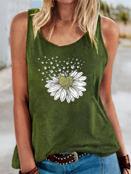 

Casual Floral Printed Tank Top Tanks & Camis, Army green, Tank Top