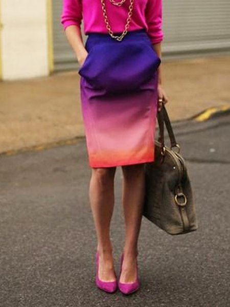 

Regular Fit Lady Ombre Skirt, As picture, Midi Skirts