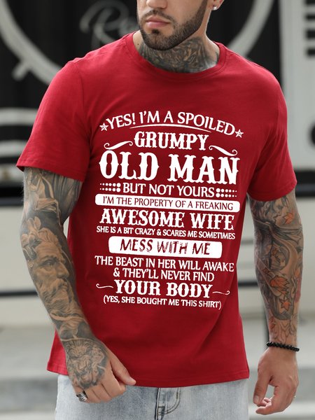 

Grompy Old Man Awesome Wife Crew Neck Short Sleeve Tshirts, Red, T-shirts