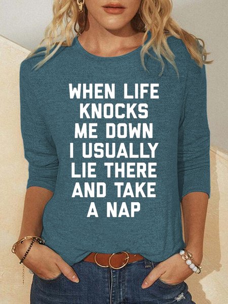 

Fun text print round neck long sleeve shirt, Green, Hoodies&Sweatshirts