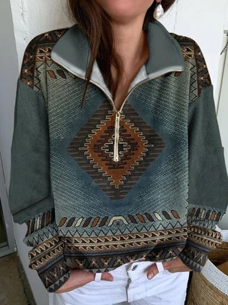 

Stand Collar Vintage Tribal Sweatshirts, Blue, Hoodies & Sweatshirts