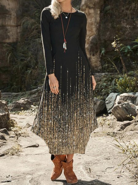 

Cotton Crew Neck Loosen Dresses, Black, Tie dye dress