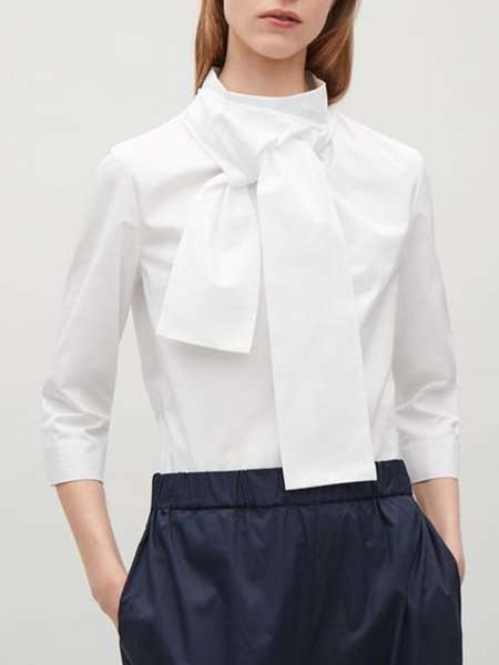 

Elegant Tie Neck Plain Top, White, Blouses and Shirts