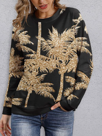 

Off Shoulder Crew Neck Casual Sweatshirt Golden coconut tree sweater, Black, Sweatshirts & Hoodies