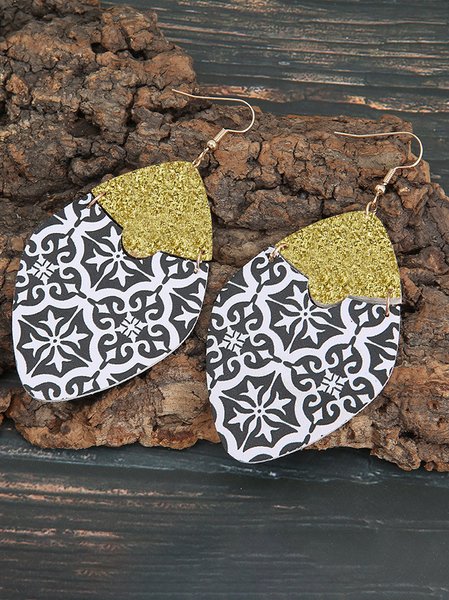 

Retro Ethnic Print Stitching Earrings, As picture, Earrings