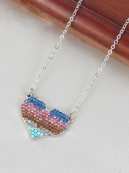 

Valentine's Day Love Heart Rhinestone Necklace, Color6, Necklaces
