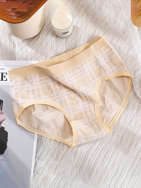 

Mid-waist Plaid Plus Size Briefs, Nude, Intimates