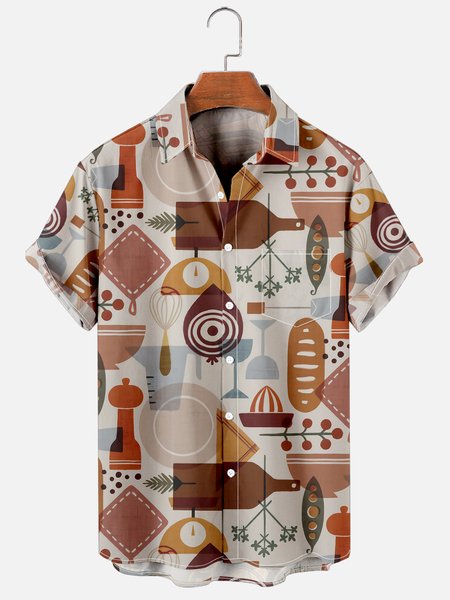 

Retro geometric Hawaiian short sleeve shirt, As picture, Men's Floral shirt